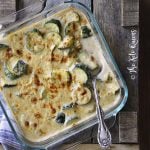 30-Minute Keto Zucchini Beer Macaroni and Cheese on Wooden Table