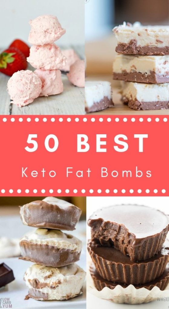 50 Best Keto Fat Bomb Recipes. Collage of low carb fat bomb pictures. The Keto Queens.