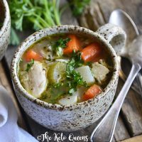 This Leftover Chicken Bone Broth Soup is every bit as hearty and comforting as a regular bowl of Chicken Noodle Soup! We guarantee you won’t miss the noodles!