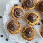 These Chocolate Chip Cookie Cups are so rich and chewy, you'd never know they were low carb, gluten free and keto friendly! Filled with low carb chocolate buttercream these easy to make cookie cups will impress any guest!