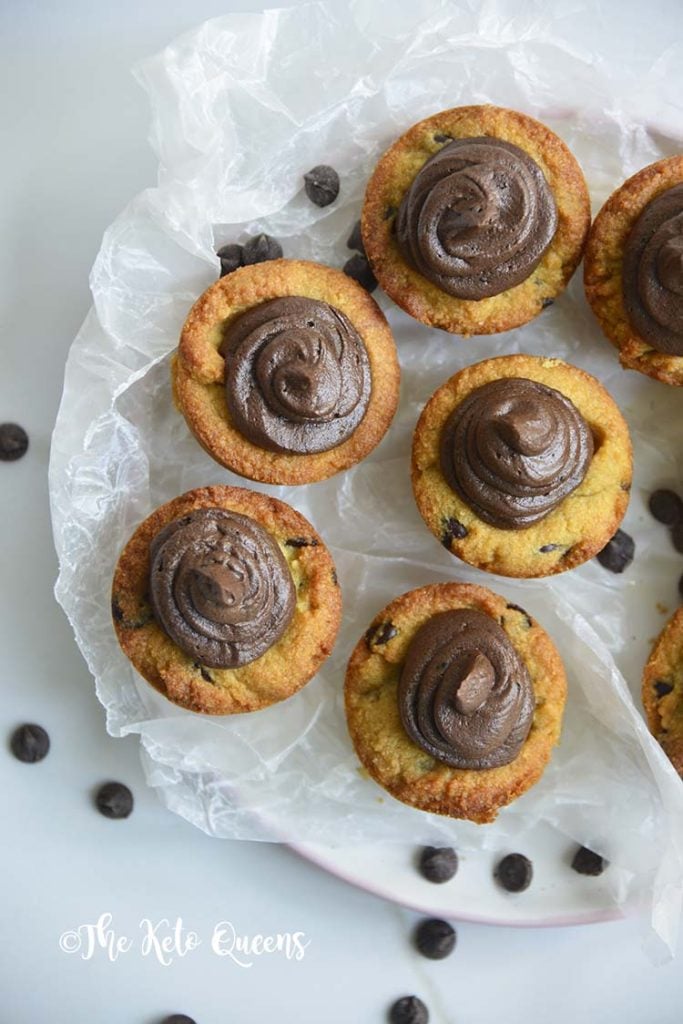 Chocolate Chip Cookie Cups with Chocolate Buttercream frosting