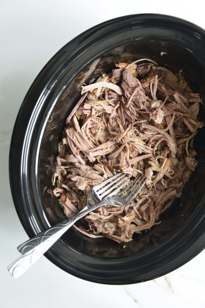slow cooker pork butt shredded with 2 forks