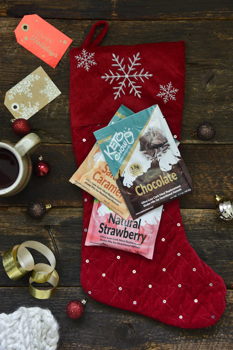 Keto Chow products on top of a stocking