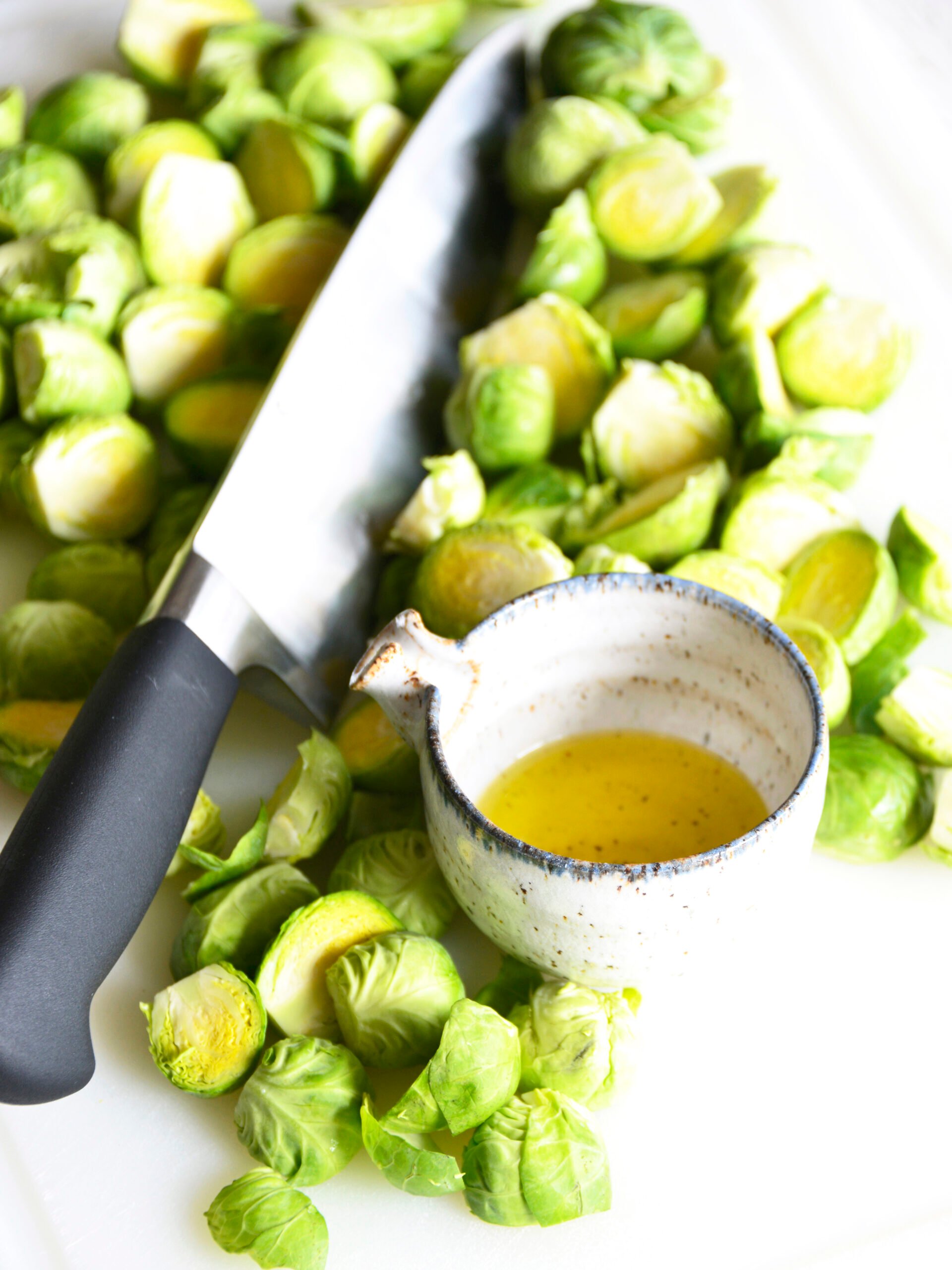 chopping brussels sprouts