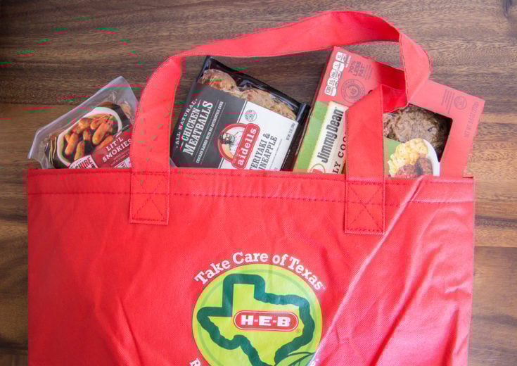 tyson products in an HEB red bag