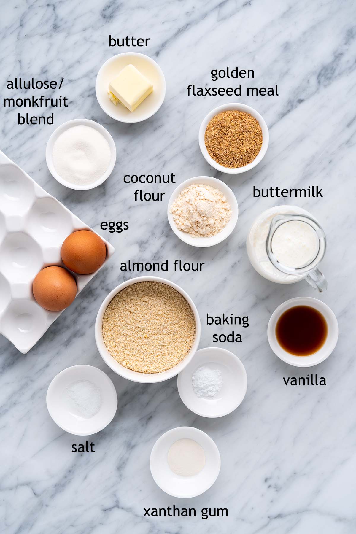 ingredients for keto pancakes with titles