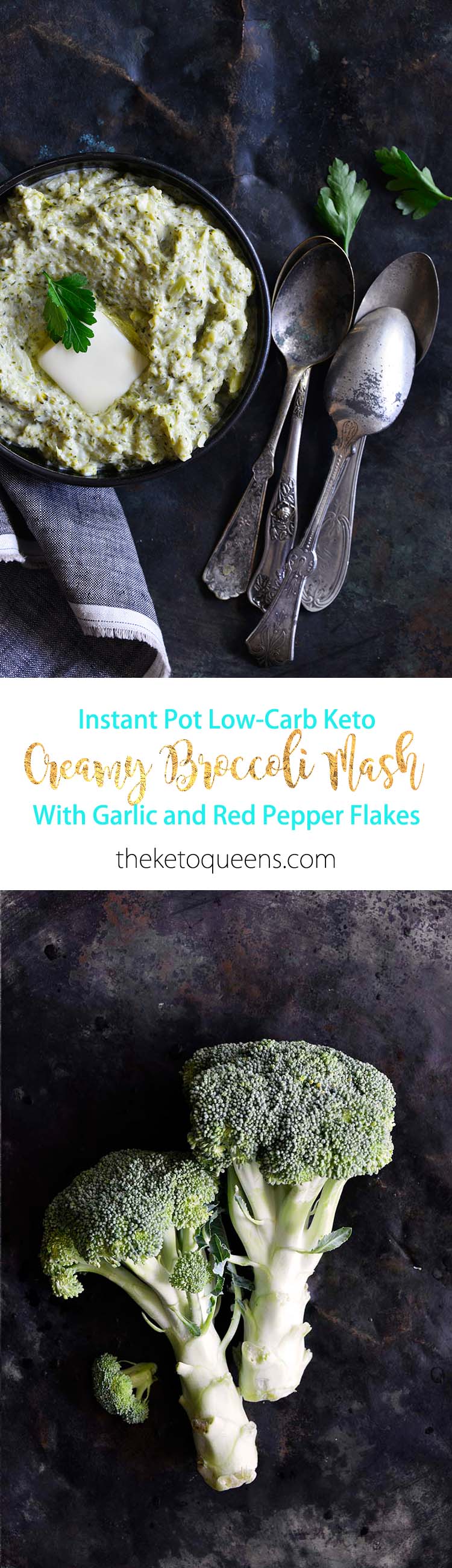 Instant Pot Keto Creamy Garlic Broccoli Mash Long Pin