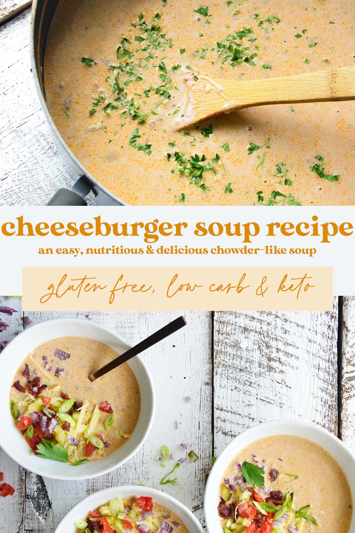 keto bacon cheeseburger soup recipe pin