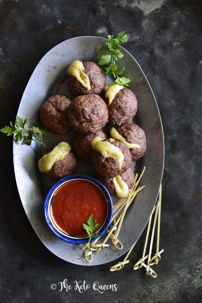 Close Up of Keto Baked Italian Meatball Recipe (Cheese Stuffed)