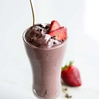 Keto Chocolate Berry Truffle Smoothie Recipe with Spoon in Smoothie