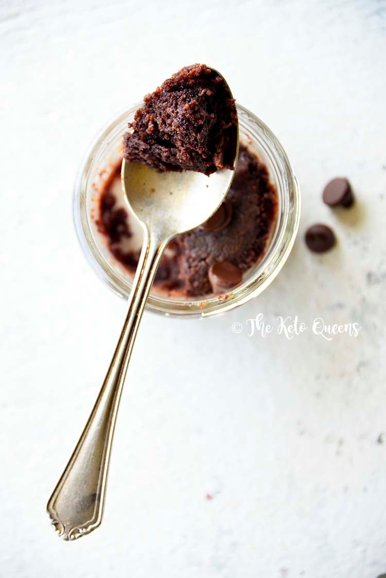 Keto Chocolate Brownie in a Mug Spoonful Showing Texture