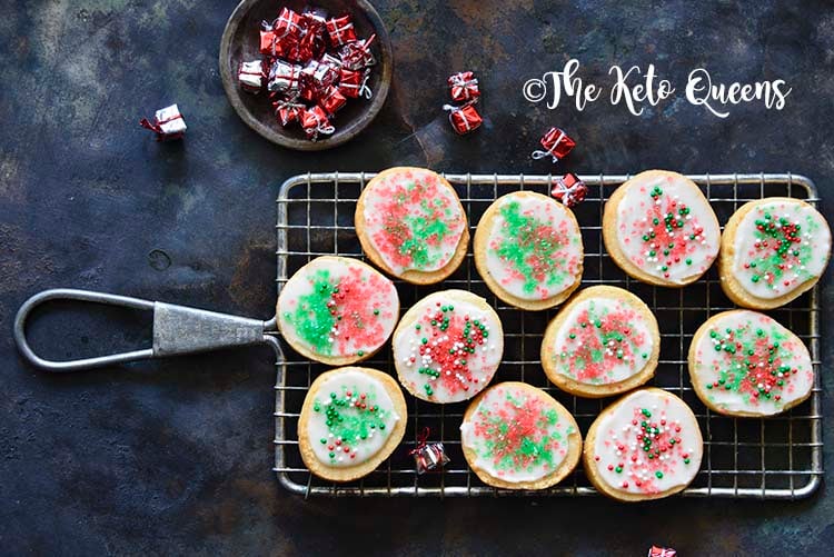 Close Up of Keto Christmas Sugar Cookies with Icing