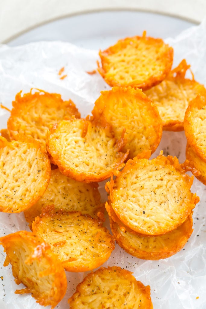 keto parmesan crisps on wax paper