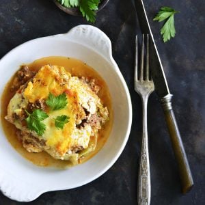 lasagna with easy meat sauce and cabbage noodles featured image