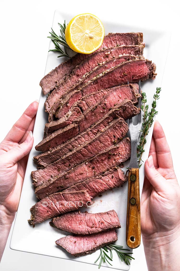 london broil steak on platter
