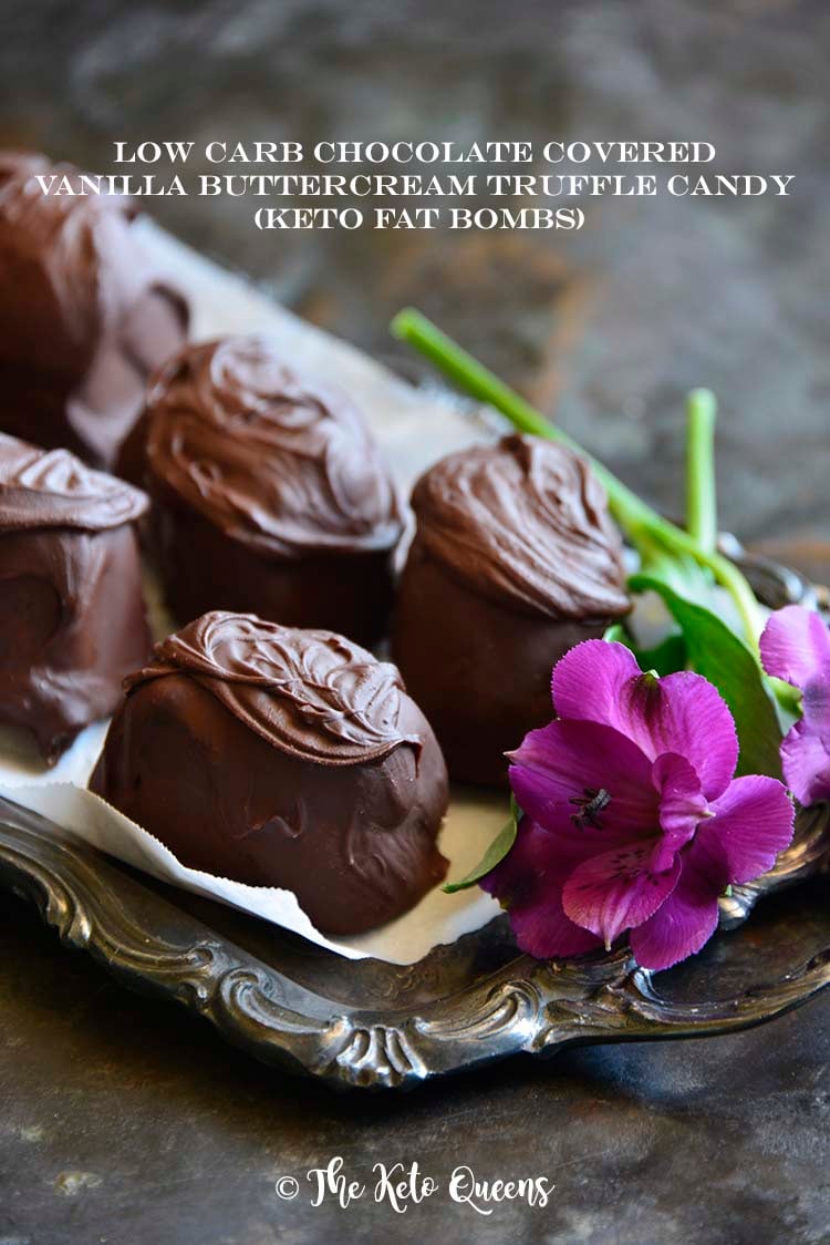 Low Carb Chocolate Covered Vanilla Buttercream Truffle Candy (Keto Fat Bombs) with Description