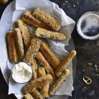 Low-Carb Keto Crispy Baked Zucchini Fries Overhead View