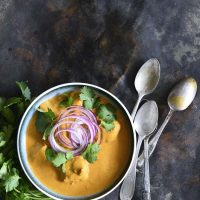 Low Carb Keto Indian Butter Chicken on Metal Tray