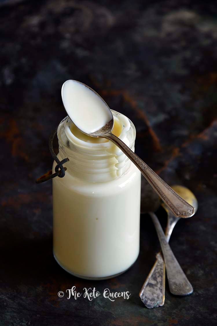 Low Carb Keto Sweetened Condensed Milk with Spoon