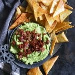 Low Carb Keto Tortilla Chips with Garlicky Bacon Guacamole