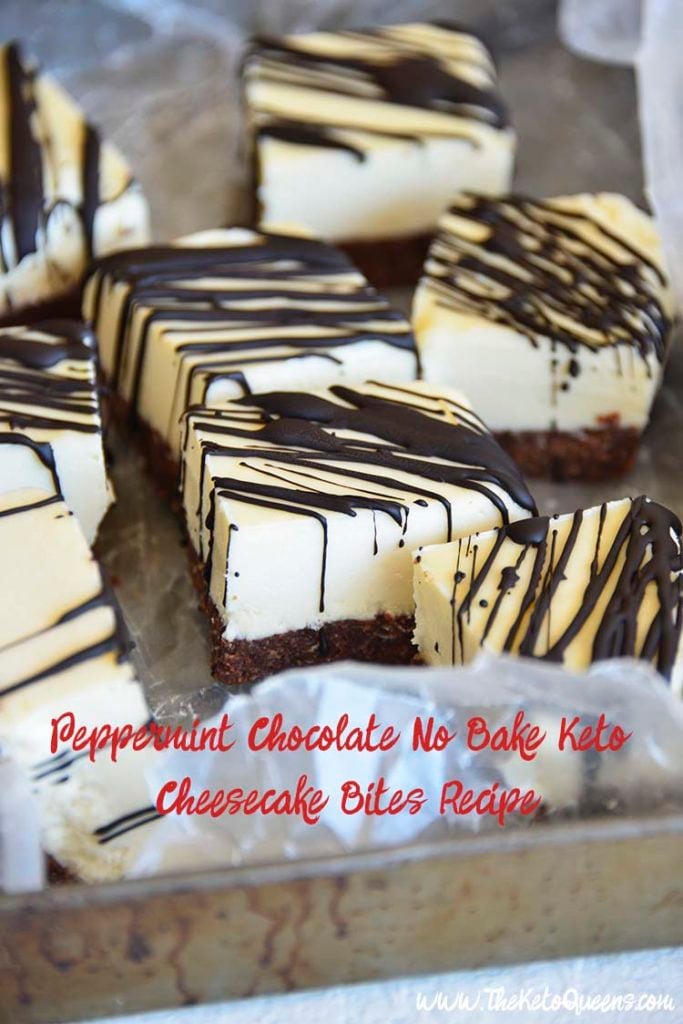 With a cool and creamy peppermint cheesecake filling and a sugar free chocolate cookie crust, people won’t know these Peppermint Chocolate No Bake Keto Cheesecake Bites are low carb unless you tell them!