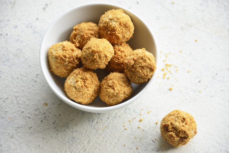 Keto Pumpkin Spice Cream Cheese Fat Bombs in a white bowl