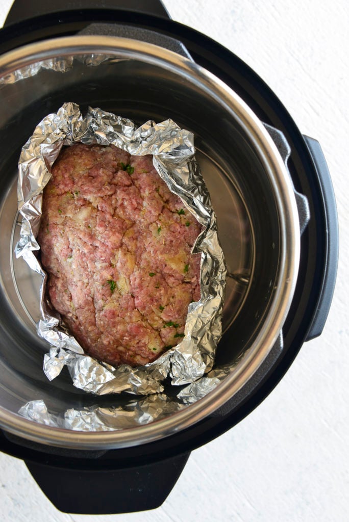 low carb meatloaf on a trivet in the instant pot
