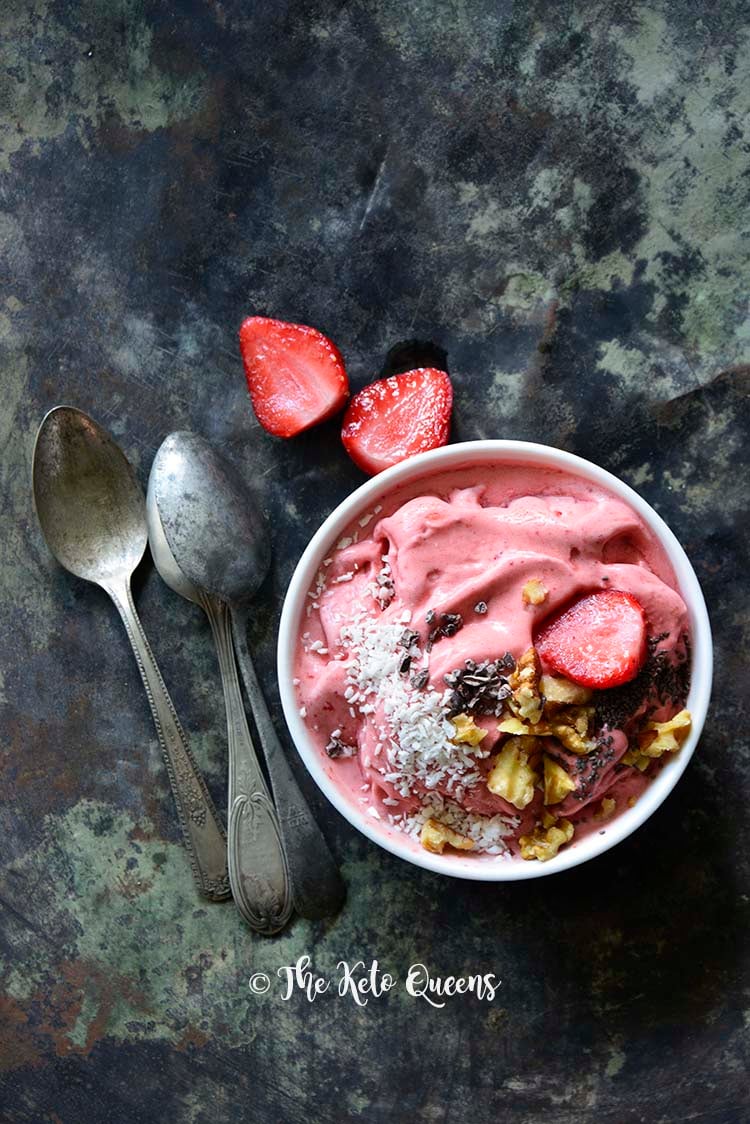 Strawberry Low Carb Ice Cream Recipe on Metal Tray (No Ice Cream Maker)