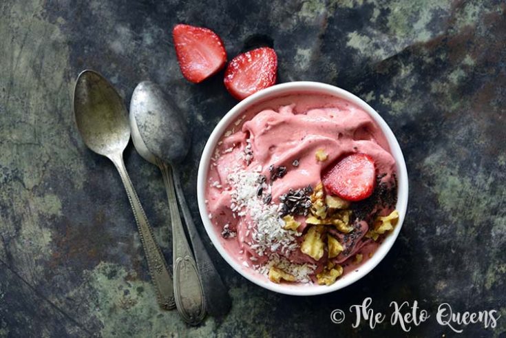 Strawberry Low Carb Ice Cream Recipe (No Ice Cream Maker) Close Up