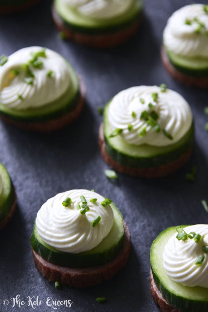 Summer Sausage Cucumber Bites with Cream Cheese Mousse and Fresh Chives