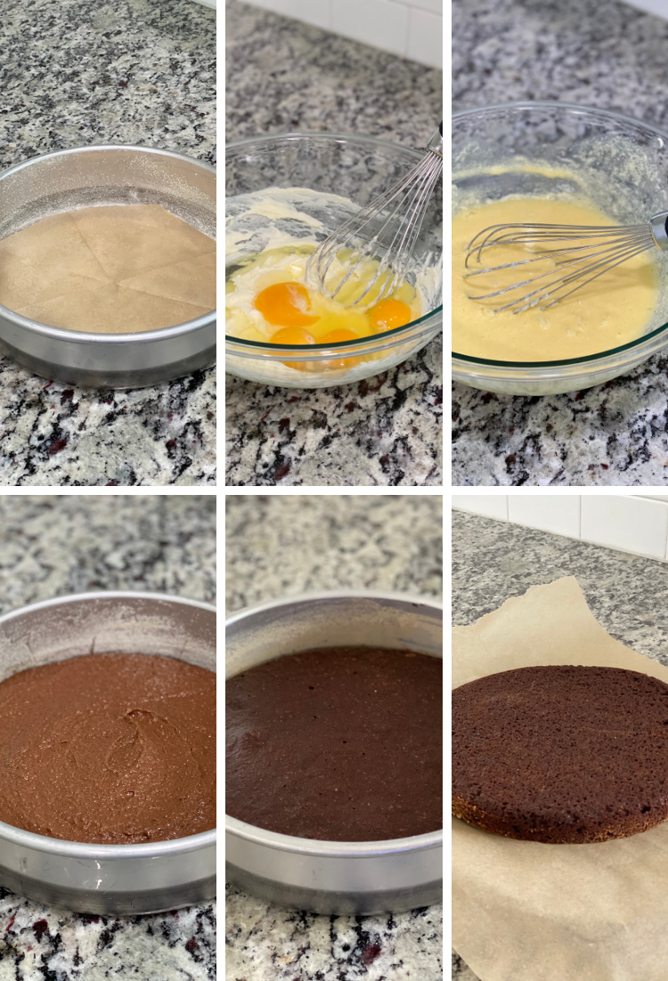 photo collage of how to make a low carb chocolate cake
