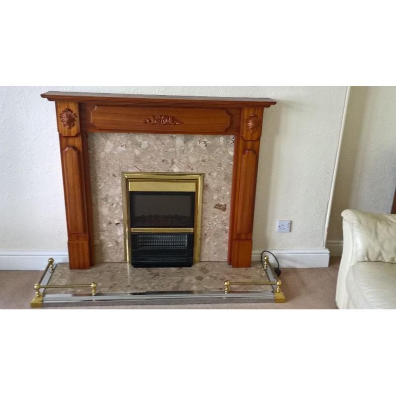 Wooden fire surround with marble insert and hearth