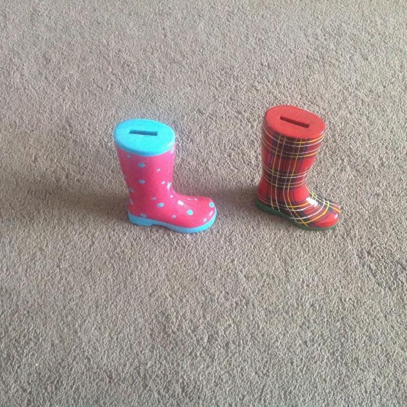 2 unused welly boot savings banks