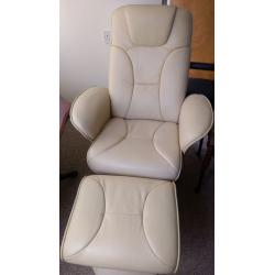 Cream Leather chair with foot stool