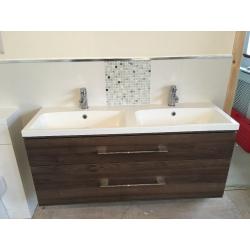 Roper Rhodes wall mounted double isocast basin / sink and double drawer smoked walnut unit