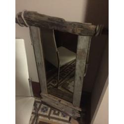 Hand made driftwood mirror with candle shelf