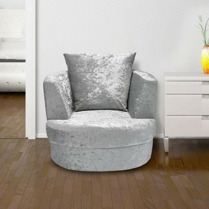 Small Silver Velvet, Swivel Chair, Bliss Range, brand new, Large chair available, clearance