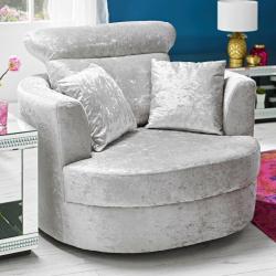 Small Silver Velvet, Swivel Chair, Bliss Range, brand new, Large chair available, clearance